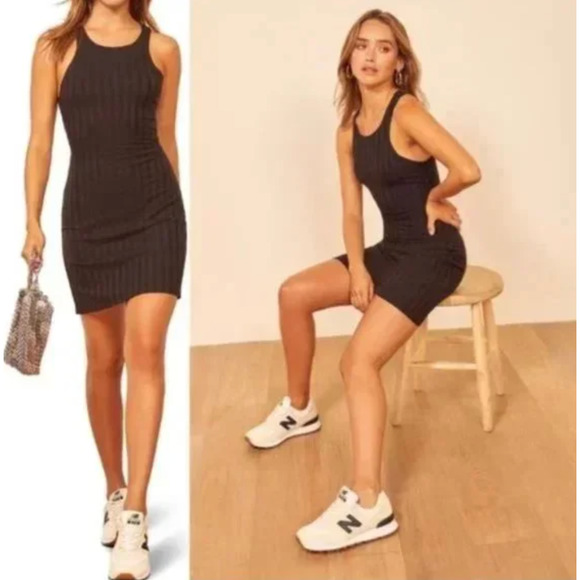 Reformation Black Mel Ribbed Dress - Picture 2 of 8
